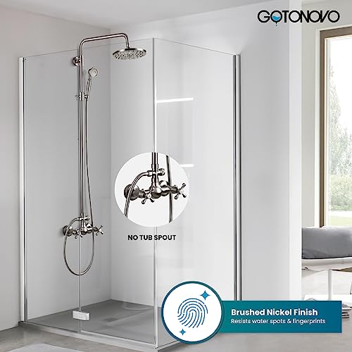 Shower Faucet Sets 8 Inch Rain Shower Head 2 Cross Knobs Mixer Shower System With Handheld Shower Spray Brushed Nickel Finish Silver #TOP1
