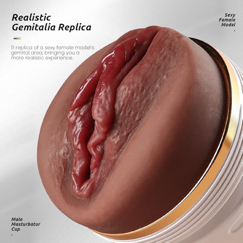 Image of Male Masturbator Realistic Pocket Pussy Vagina Textured with 7.5in Depth Soft and Fleshy Texture,Penis Training Masturbators Sex Machine Toy for Men (Brown)