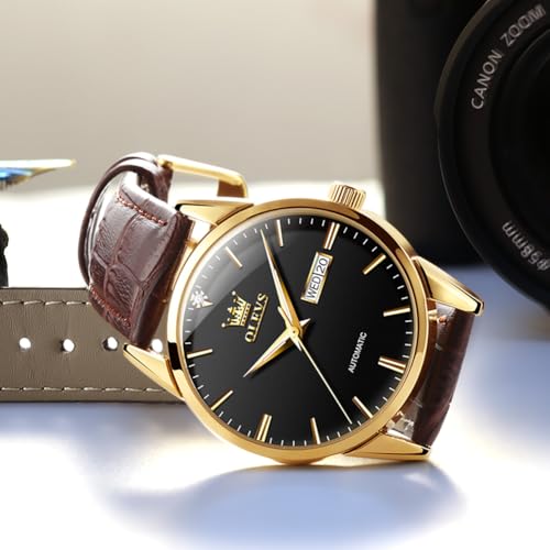 Image of OLEVS Mens Leather Watch Dress Casual Quartz Brown Wrist Watch Date