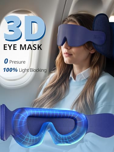 Inspireyes Travel Pillows for Airplanes, Airplane Pillow with Sleep Eye Mask, Comfortable Travel Essentials for Long Flight, Car Trip, 360° Headrest, Royal Blue