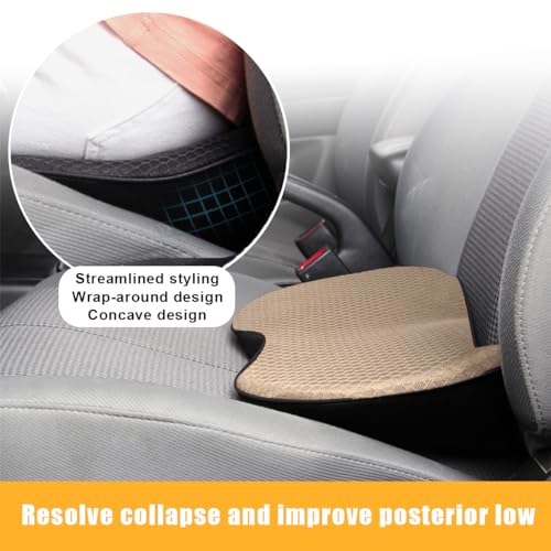 Suvnie Car Seat Cushion, Auto Memory Foam Wedge Seat Pad, Sciatica Tailbone Low Back Pain Relief Pillow for Driver, Breathable Non Slip Orthopedic Support Pad, Car Accessories (Beige)