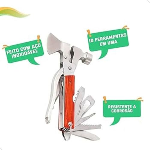 Martelo Multifuncional Machadinha Tático Caça Pesca Camping 11 em 1 Alicate Faca Serra Lixa Chave Ph
