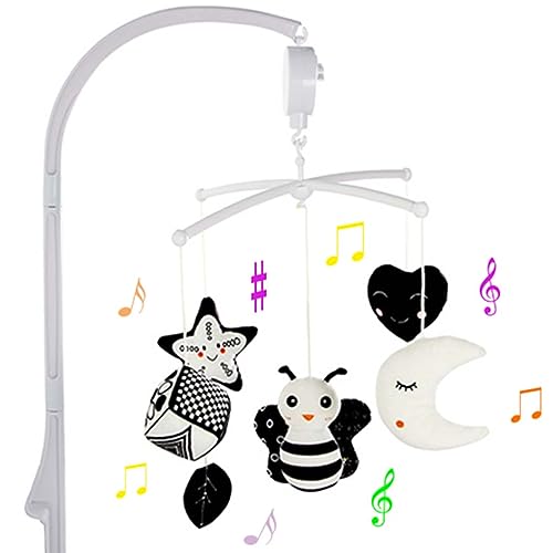 Image of KAKIBLIN Baby Crib Mobile, Mobile for Crib with Hanging Rotating Toys, Nursery Mobile for Newborns with Music Box, Black and white Mobile for Baby Girls & Boys 0-24 Months, Bee
