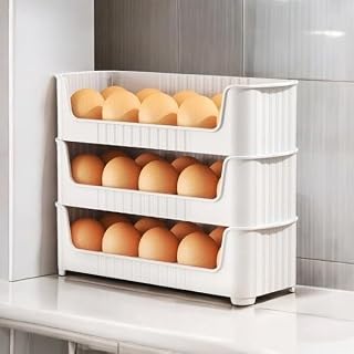 30 Grid Egg Storage Box Egg Refrigerator Storage Tray, Stackable Plastic Egg Containers for Fridge Kitchen, Egg Holders Dispenser Box Travel Egg Storage Container (3 PCS)
