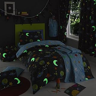 Happy Linen Company Girls Boys Kids Alien Adventure Outer Space Navy Blue Double Reversible Duvet Cover Bedding Set