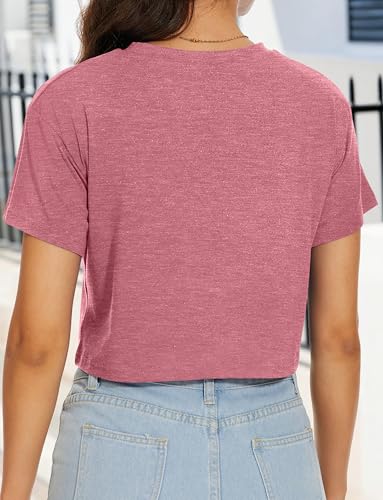 Image of Womens Summer Crop Tops Short Sleeve Round Neck T-Shirts Loose Fit Casual Blouse 2026