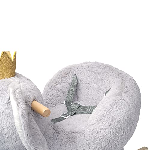Manhattan Toy Plush Elephant Wooden Rocking Toy with Crown, Adjustable Seat Belt and Wooden Hand Grips Large - Thumbnail 5