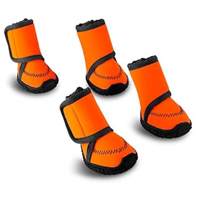 Petbobi Waterproof Dog Shoe Fluorescent Orange Dog Boots Adjustable Straps and Rugged Anti-Slip Sole Paw Protectors for All Weather Comfortable Easy to Wear Suitable for Small Dog (XS)