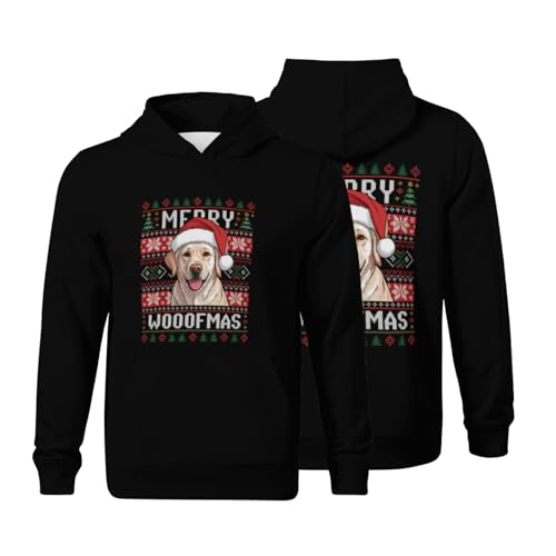 Kids Ugly Sweater Merry Woofmas Cute Golden Retriever Dog Boys Girls Lightweight Kangaroo Pocket Fleece Hoodies