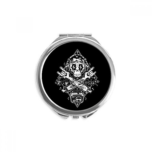 Miroir de poche crâne musique noir rond portable pour maquillage illustré