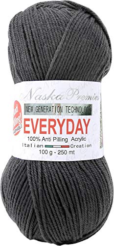 NASKA 手編み毛糸 エブリデイ ソリッド 並太 COL. 32 グレー 系 約 100g 250m 5玉セット N-53