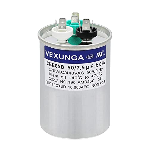VEXUNGA 50/7.5uF 370/440V Dual Run Capacitor for AC Units