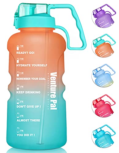 Venture Pal Large 64 OZ Motivational BPA Free Leakproof Water Bottle with Straw & Time Marker Perfect for Fitness Gym Camping Outdoor Sports-Orange/Green Gradient
