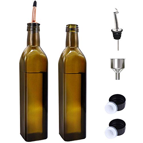 GMISUN Olive Oil Dispenser Bottle Set, Dark Brown Glass Oil and Vinegar Dispenser