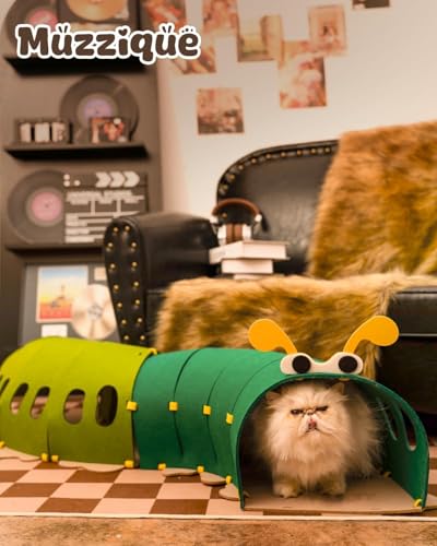 Image of Felt Cat Tunnel, Indoor Cat Cave, Large Cute Caterpillar Rabbit Tunnel Bed | Interactive Toy, Connectable Modular S Shape Kitten Hole, Sturdy Washable Hideaway Bunny Furniture,Peekaboo Entertainment