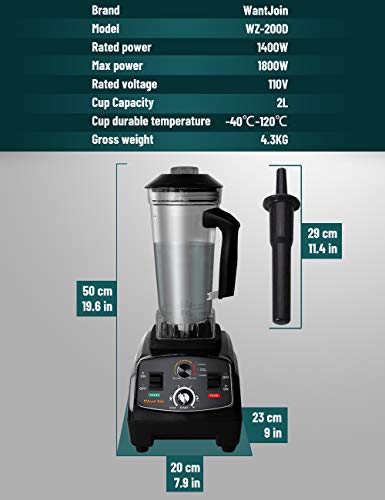 Wantjoin Professional Blender, Countertop Blender ,Blender For Kitchen Max 1800W High Power Home And Commercial Blender With Timer, Smoothie Maker 2200Ml For Crushing Ice, Frozen Dessert, Soup,Fish #TOP6