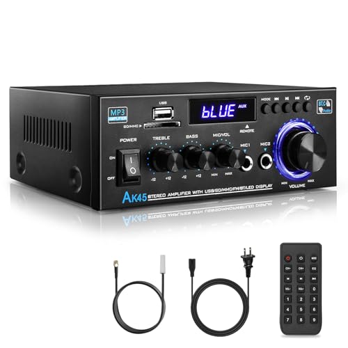 KKMOL HiFi Verstärker, AK45 Bluetooth 5.0 Mini Verstärker HiFi Stereo, 400W 2 Kanäle Audio Verstärker Receiver Digital Amplifier Endstufe mit USB, SD Card, Fernbedienung