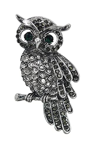 Image of Gyn&Joy Womens Crystal Rhinestones Perched Owl Bird Brooch Pin