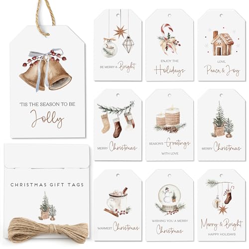AUDREE 50 Pcs Christmas Gift Tags with String - Cozy