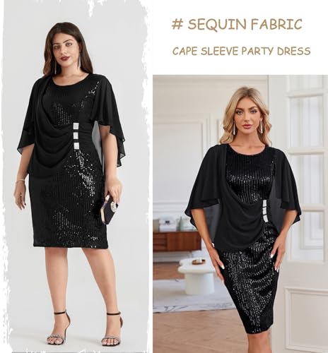 Hanna Nikole 2024 Womens Sequin Party Dress Plus Size Chiffon Cape Sleeve Cocktail Midi Dress2