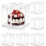 Cididu 6 Pcs Clear Cake Box with Ribbon, 2-Layer Tall Cake Packaging Boxes 8x8x9 Inch, PET Cake Carrier Transport Container for Tiered Cakes, Transparent Gift Display Boxes with Lid for Birthday Party