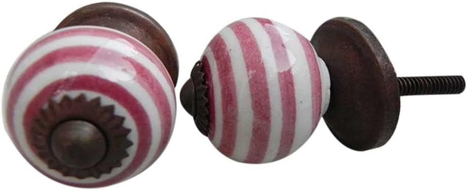 Indian Shelf Pack of 16 Stylish Drawer Handles Cabinet Pulls Dresser Knobs Modern Appeal (Swirl Stripe, Red, Ceramic)
