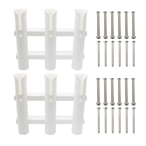 Funriche ロッドホルダー 3連 釣り竿 ホルダー ロッドスタンド 釣り 竿立て 白/黒/選択 竿受け ネジ組立 船 船竿置き(ホワイト)(2個セット)