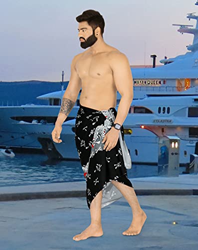 LA LEELA Men's Halloween Pirate Sarong Wrap Pareo Caribbean Pirate Swim Trunks Swimwear Full Beach Wraps for Men2