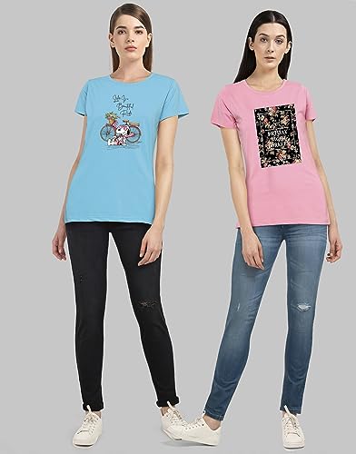 Image of Combo Women's T-Shirts, Cotton Half Sleeves Round-Neck Printed T-Shirt for Girls, & Women Tees (Pack of 2) 960-980-