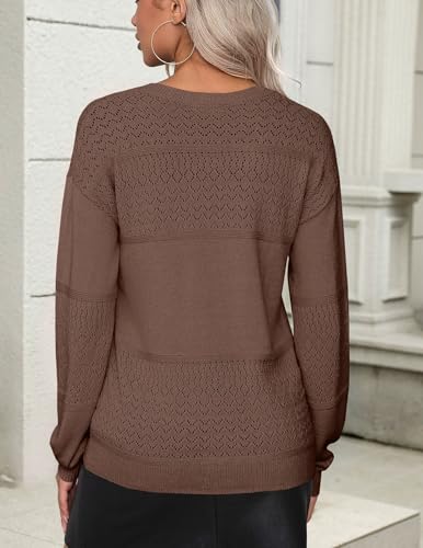 Image of Zeagoo Womens 2026 Fall Sweaters Casual Long Sleeve Ribbed Knit Pullover V Neck Lightweight Crochet Pullover Sweater Top