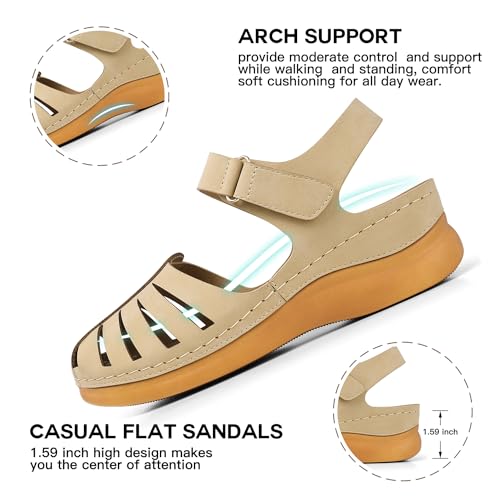 Image of SHIBEVER Women Comfortable Flat Sandals: Closed Toe Dressy Summer Sandal | Fisherman Comfortable for 8+ Hours Walking - No Ankle Rubs for All-day Commutes Lightweight Casual Outdoor Shoes