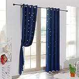 Anjee Cutout Stars Curtains for Kids Room 2 Panels Romantic Sparkle Starry Sky Space Theme Light-Fil