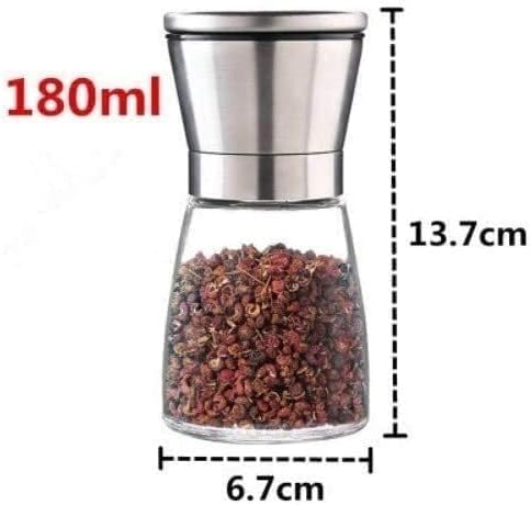 Miniatura 5 de Molinillo de sal y pimienta, juego de 2 molinos de sal y pimienta, núcleo de cerámica y metal de grosor ajustable con acero inoxidable y vidrio de