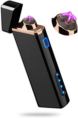 Lighter, Electric Arc Lighter USB Rechargeable Lighter Windproof Lighter Flameless Plasma Lighter with Battery Indicator for Fire, Cigarette, Candle - Outdoors Indoors | Bright-Black (Upgraded)