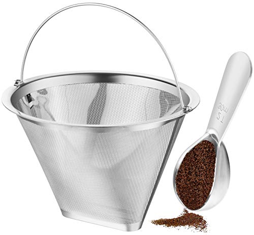 Reusable Coffee Filters - 8~12 Cup 4# Cone Coffee Filters Perfect Fit for Cuisinart Hamilton Beach Coffee Maker Filter with Coffee Scoop(30ml/2t)for Electrolux Coffee Makers(Coffee Filter+Scoop)