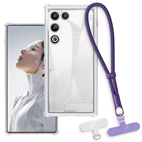 OAGELIM 2-in-1�ی�P�[�X�ƃ��X�g�X�g���b�v ZTE Nubia Red Magic 11 Air Trace 5G �Ƃ̌݊������� ���O���\�ȃ��j���[�h�t���d�b�J�o�[�A����~�ߕ����h�~�O���b�v�n���h�� (�N���A + �p�[�v��)