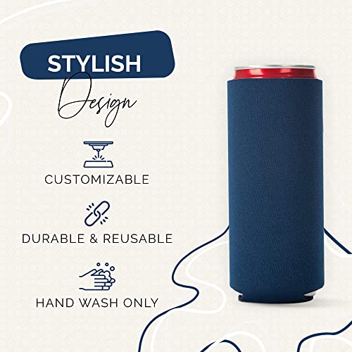 Image of Slim Can Cooler Sleeve 12 Pack - Blank Neoprene Insulated Can Coolers for 12 oz Skinny Beer & Soda Cans - Sublimation Ready Drink Sleeves for Heat Press, Custom Printing & Party Favors (Navy Blue)