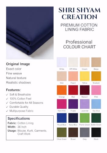 Image of Unstitched Cotton Astar /Lining /Cloth /Kapda Running into Meters for Suit,Sherwani,Kurti,Blouse /Choli,lehanga & Dress Materials(Available in 2,4,6 Meters Variation) (Navy Blue, 6 Meter)