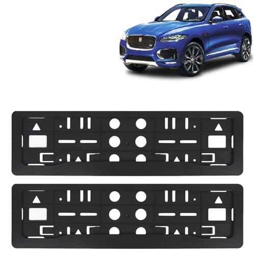 Image of KINGSWAY F Pace Car Number Plate Frames for All 2016 Onwards Models of Jaguar Car Registration Plate Holders, Black Licence Plate Covers (Front and Rear), Universal Size 51.5 x 14.5 cm