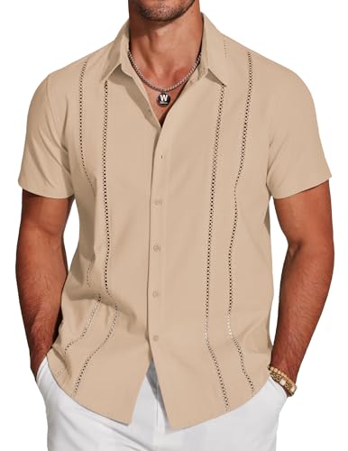 Chemise cubaine Guayabera Coofandy boutonnée style rétro chic kaki foncé