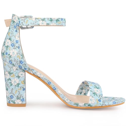 Image of Allegra K Women's Floral Print Open Toe Block High Heels Summer Sandals