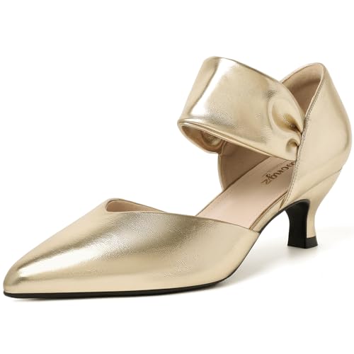 Image of RIBONGZ Kitten Heels for Women Closed Toe Comfortable Low Heels Pointed Toe Sexy Slip on Pumps Bridal Party Dressy Shoes