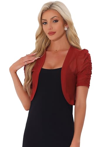 Image of Allegra K Casual Short Sleeve Mesh Sheer Shrug for Women Open Front Cropped Cardigan Bolero