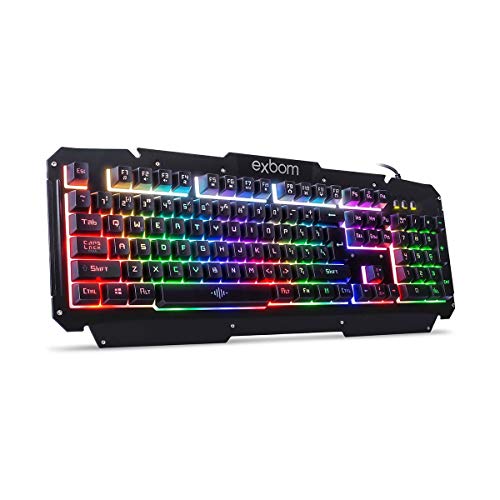 Gimp Teclado Gamer USB Semi-Mecânico com Iluminação de LED e Acabamento em Metal com Fio Exbom BK-G200, Preto