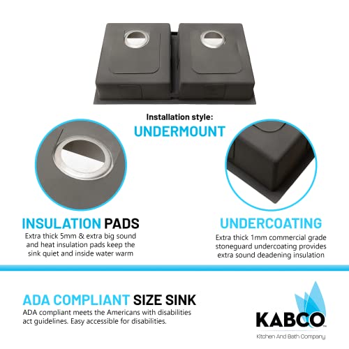 Kabco 31 Inch Double Bowl Ada Compliant Stainless Steel Kitchen Sink, 3X Laser Cut Brushed Satin Finish Sound And Heatproof, Rust Resistant Undermount Wet Bar Sink With Sink Strainer And Sink Grid #TOP3