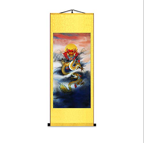 Zzooi Chinese Style Dragon Wall Art Hanging Silk Printed Scroll Painting