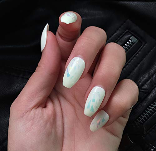 Coffin False Nails Shell Slice Sequins Fake Nails Glitter Shiny Nail Tips Artificial Nail Art 24PCS