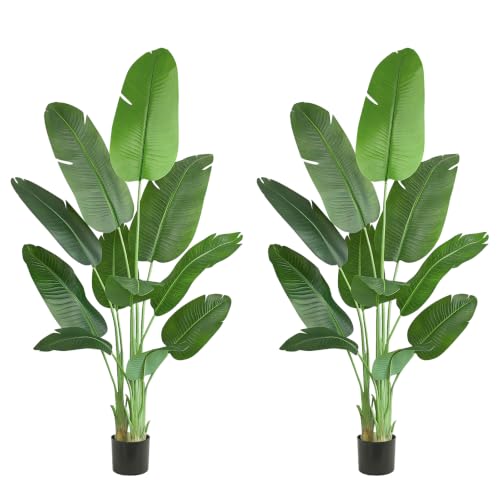 FSOHOI 2 Pack Birds of Paradise Plants Artificial, 5FT Fake Banana Tree
