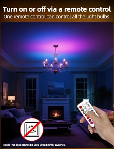 HEKEE E12 LED Candelabra Light Bulbs, Color Changing Candle, B11 40W Incandescent Equivalent, 450 Lumen, RGB + 2700K Warm White, 5Watt, 12 Colors, 2 Modes, Timer, Remote Control(4 Pack)
