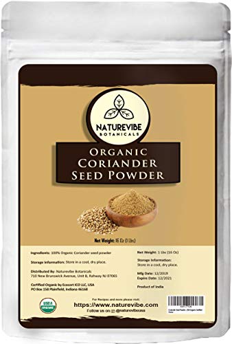 Naturevibe Botanicals USDA Organic Coriander Seed Powder - 1lb (16 Ounce) - Coriandrum sativum | Raw, Gluten-Free & Non-GMO | Rich Amount of Minerals | Indian Spice [Packaging may vary]